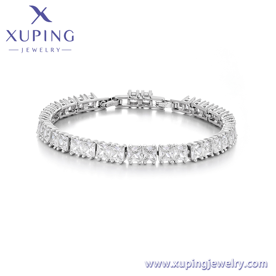 Silver Tone Emerald Cut Rectangular CZ Tennis Bracelet Box Clasp - Xuping Jewelry